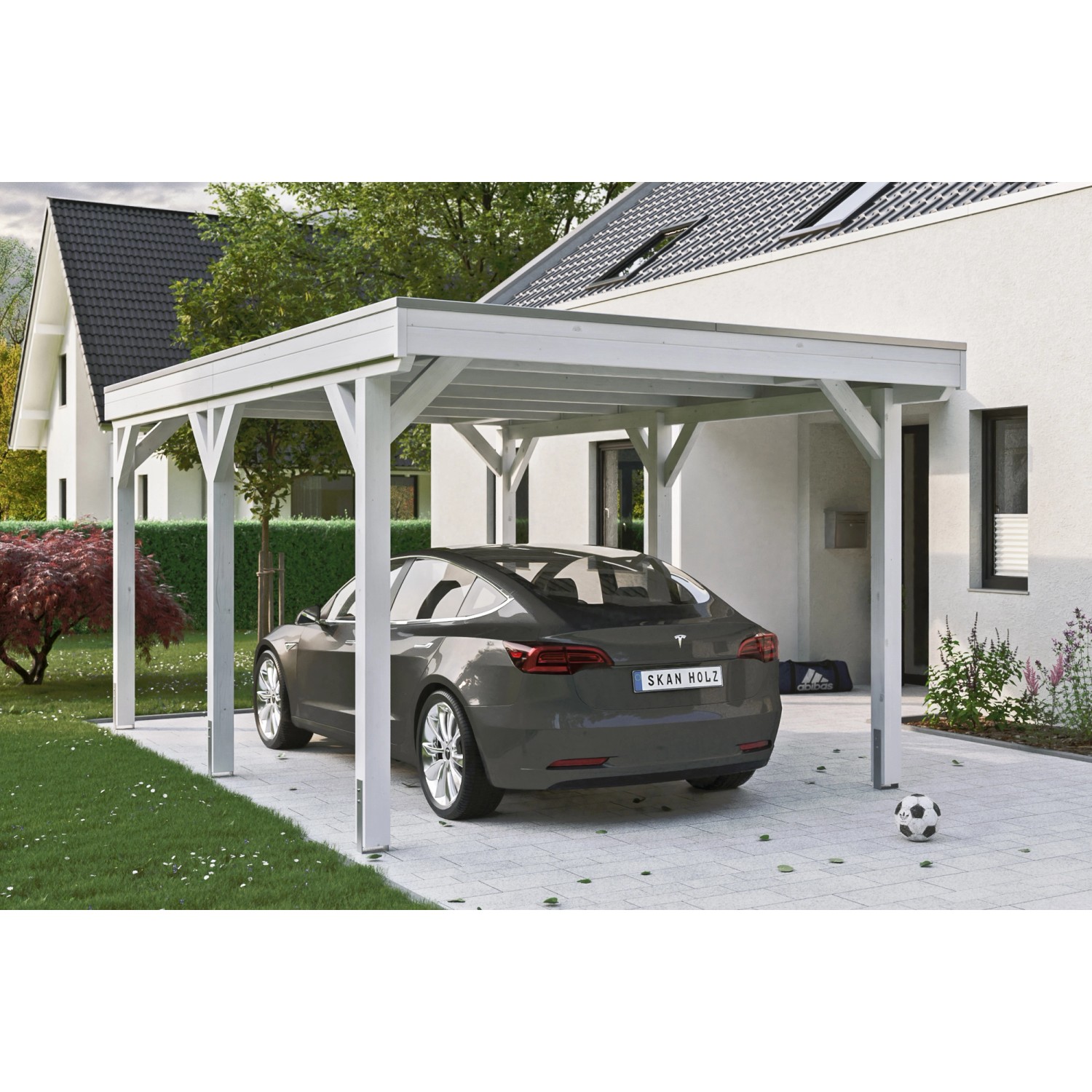 Skan Holz Carport Grunewald 321 cm x 554 cm mit Aluminiumdach Weiß Skan Holz Carport Grunewald 321 cm x 554 cm mit Aluminiumdach Weiß von Skan Holz
