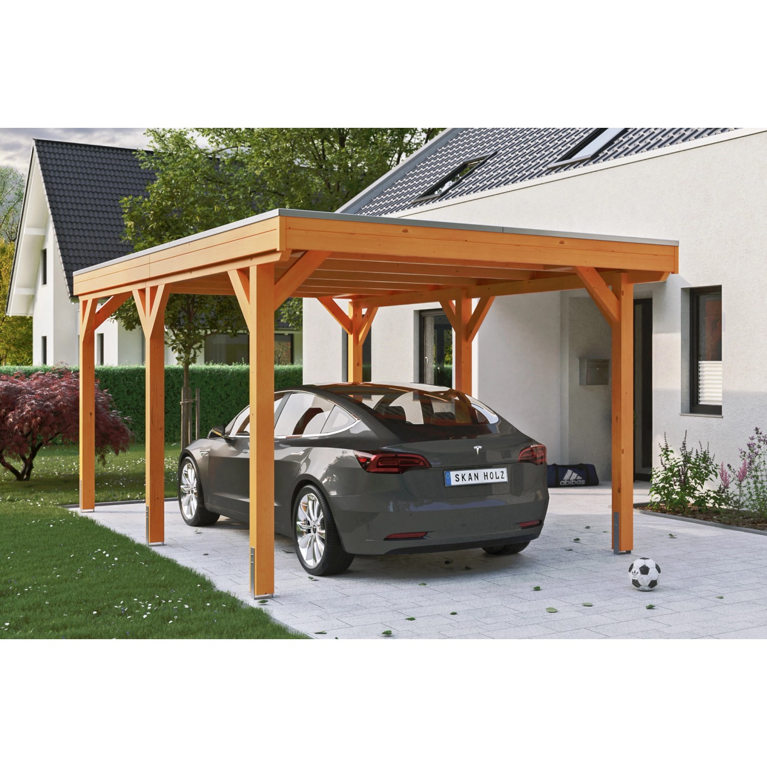 Skan Holz Carport Grunewald 321 cm x 554 cm mit EPDM-Dach Eiche Hell von Skan Holz
