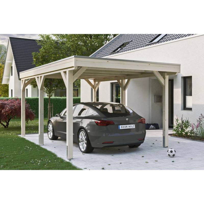 Skan Holz Carport Grunewald 321 cm x 554 cm mit EPDM-Dach Natur von Skan Holz