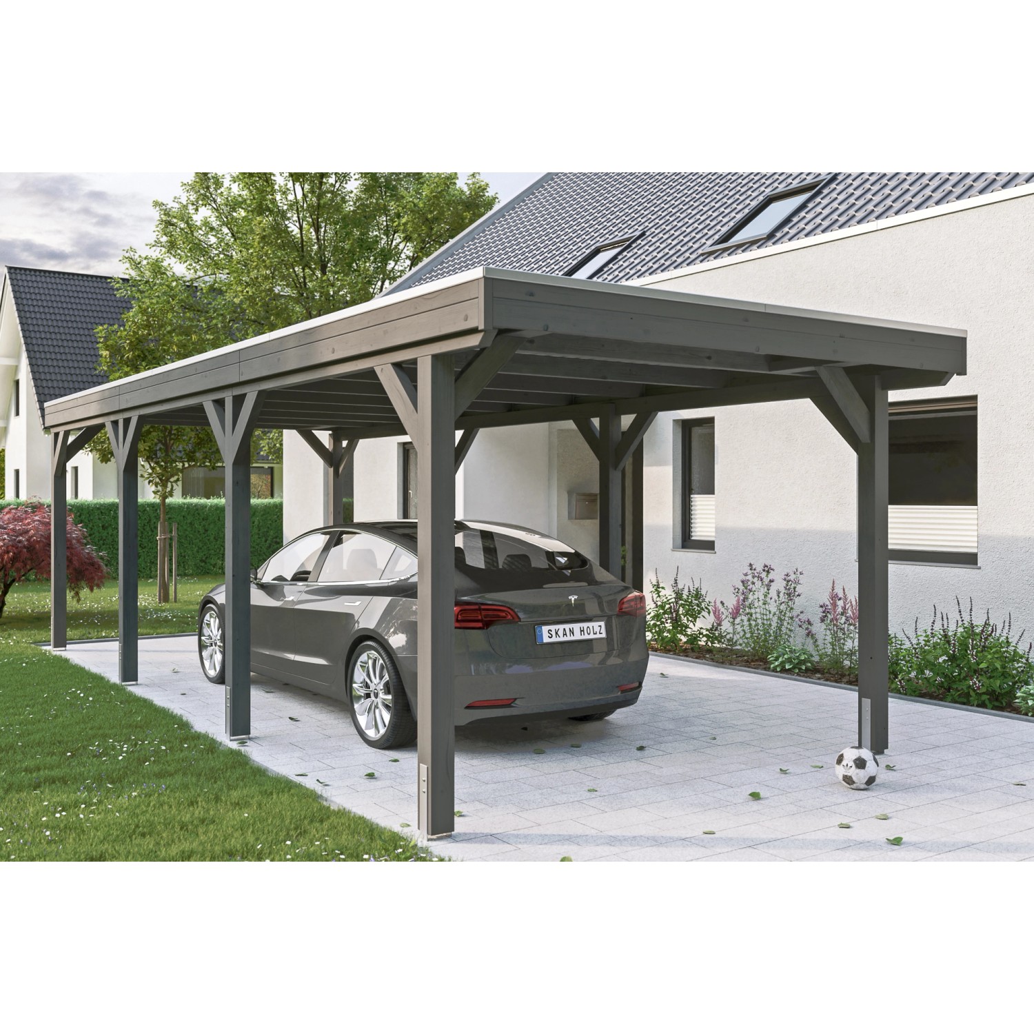 Skan Holz Carport Grunewald 321 cm x 796 cm mit Aluminiumdach Schiefergrau Skan Holz Carport Grunewald 321 cm x 796 cm mit Aluminiumdach Schiefergrau von Skan Holz