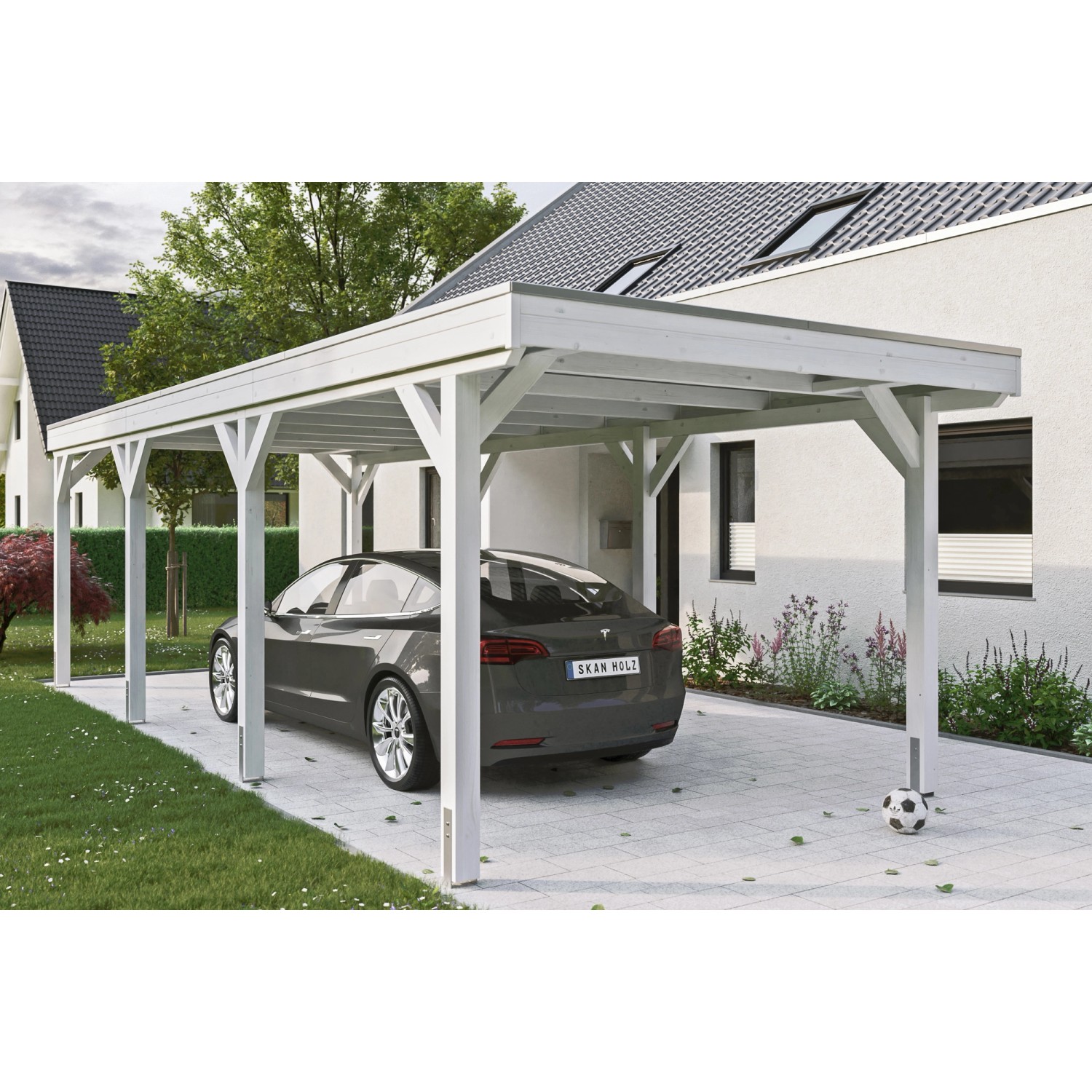 Skan Holz Carport Grunewald 321 cm x 796 cm mit Aluminiumdach Weiß Skan Holz Carport Grunewald 321 cm x 796 cm mit Aluminiumdach Weiß von Skan Holz