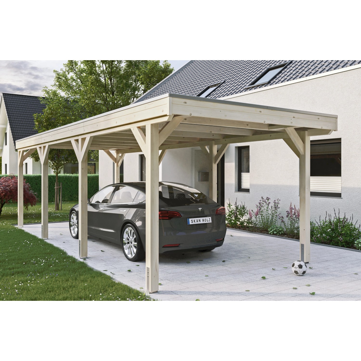 Skan Holz Carport Grunewald 321 cm x 796 cm mit EPDM-Dach Natur von Skan Holz