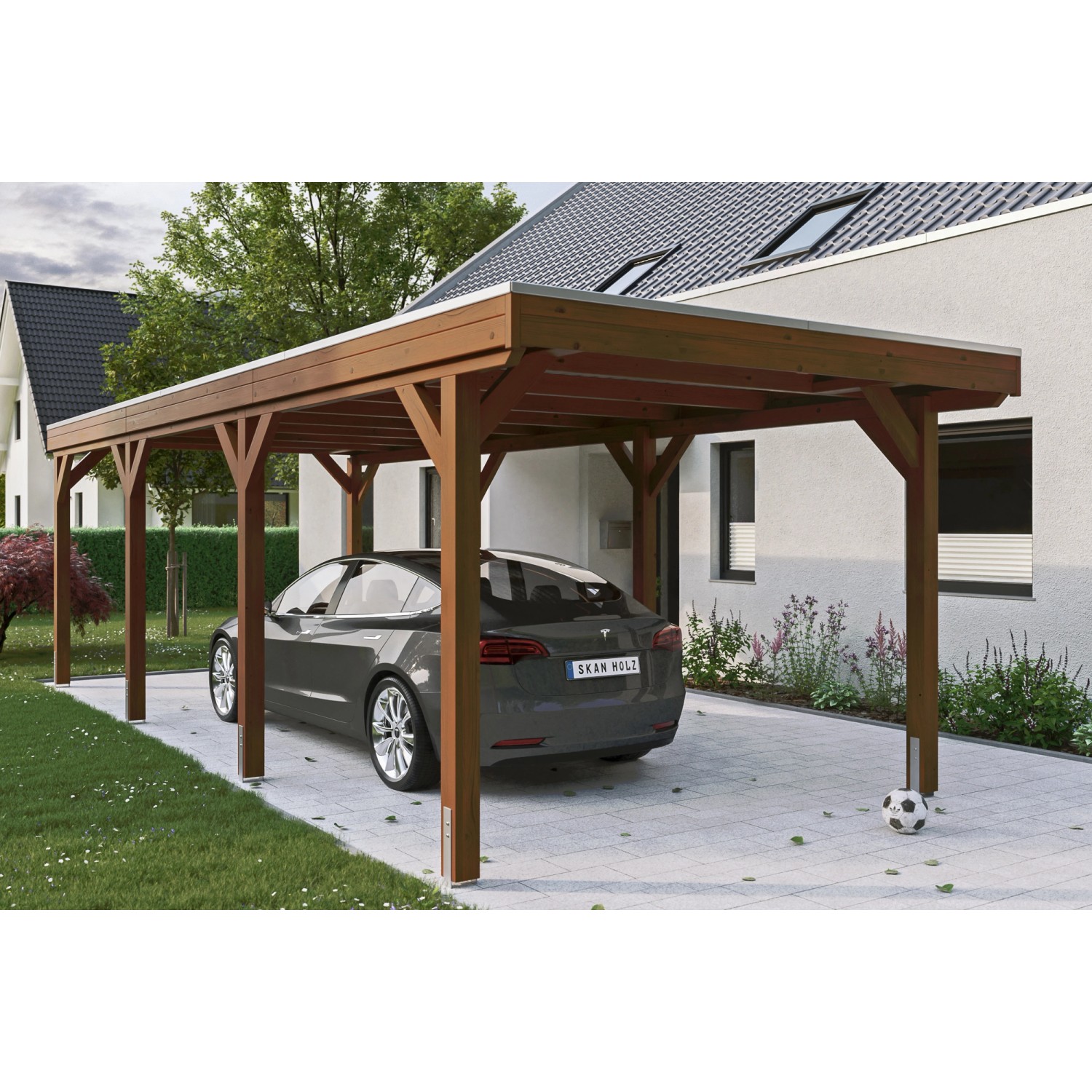 Skan Holz Carport Grunewald 321 cm x 796 cm mit EPDM-Dach Nussbaum Skan Holz Carport Grunewald 321 cm x 796 cm mit EPDM-Dach Nussbaum von Skan Holz