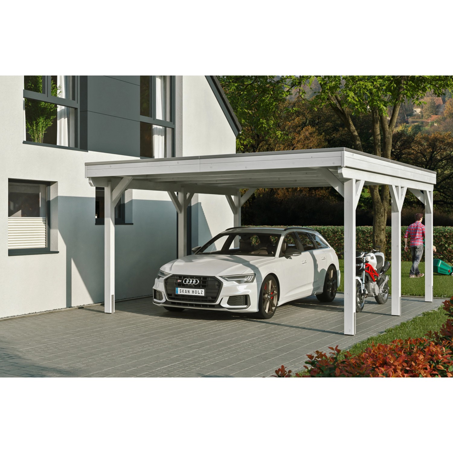 Skan Holz Carport Grunewald 427 cm x 554 cm mit Aluminiumdach Weiß Skan Holz Carport Grunewald 427 cm x 554 cm mit Aluminiumdach Weiß von Skan Holz