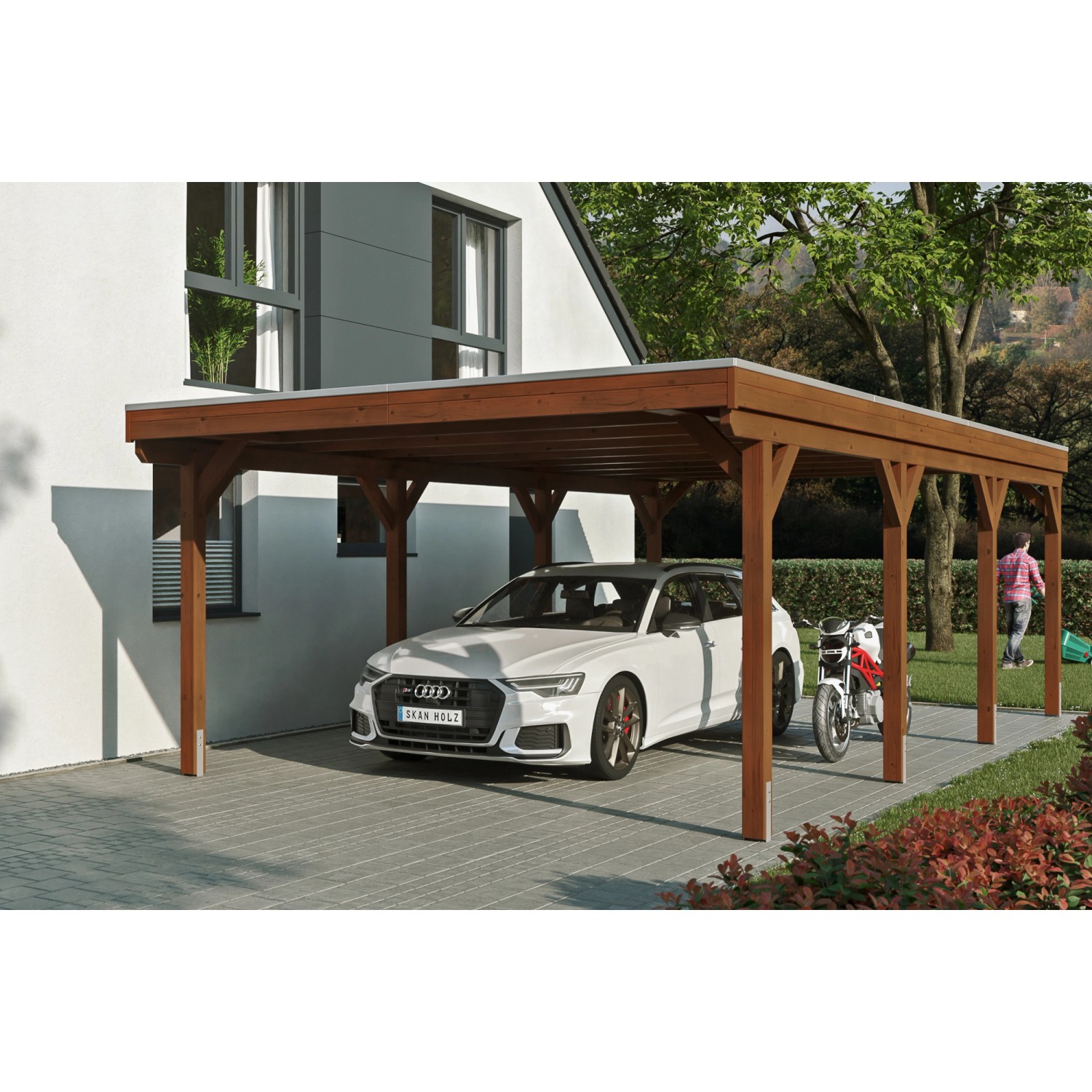 Skan Holz Carport Grunewald 427 cm x 796 cm mit Aluminiumdach Nussbaum Skan Holz Carport Grunewald 427 cm x 796 cm mit Aluminiumdach Nussbaum von Skan Holz