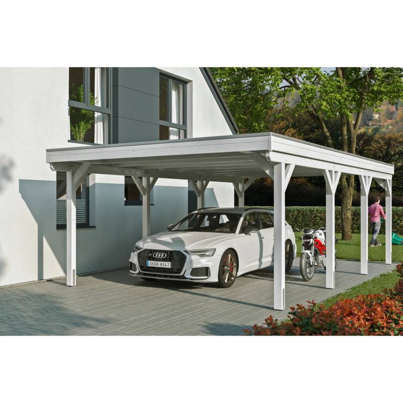 Skan Holz Carport Grunewald 427 cm x 796 cm mit EPDM-Dach Weiß von Skan Holz