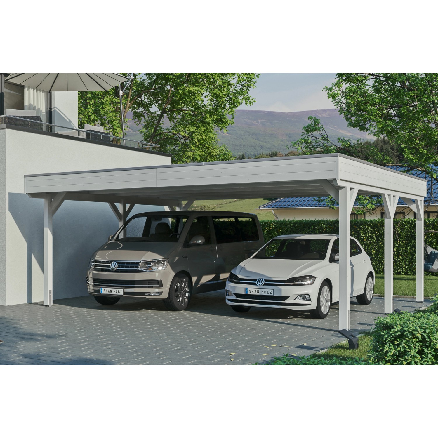 Skan Holz Carport Grunewald 622 cm x 554 cm mit Aluminiumdach Weiß von Skan Holz