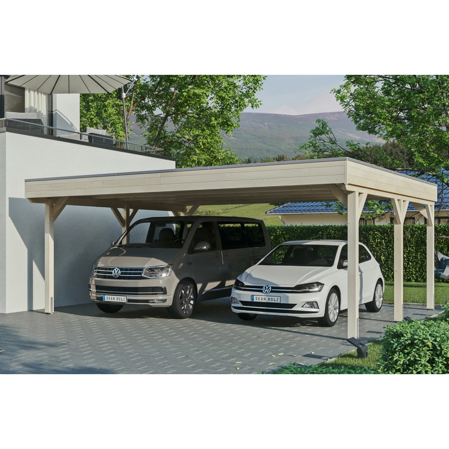 Skan Holz Carport Grunewald 622 cm x 554 cm mit EPDM-Dach Natur von Skan Holz