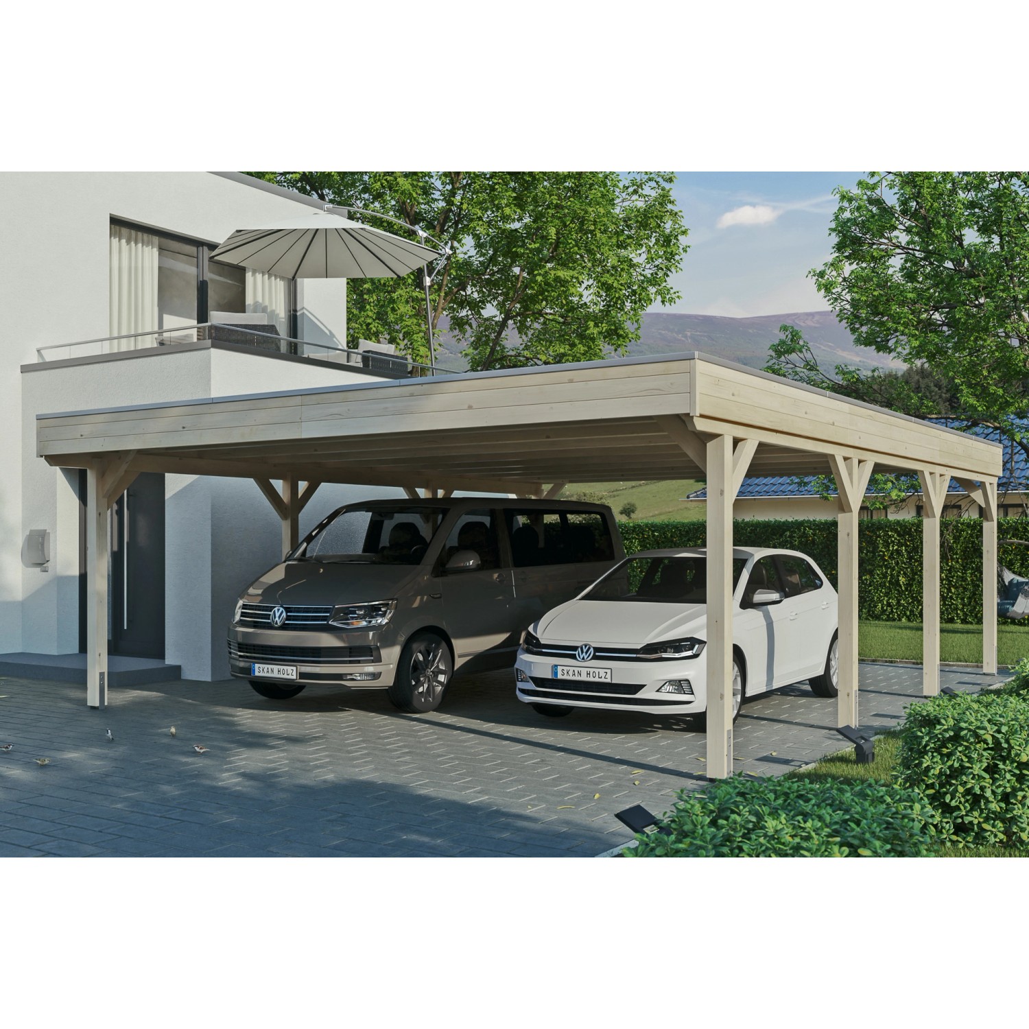 Skan Holz Carport Grunewald 622 cm x 796 cm mit Aluminiumdach Natur von Skan Holz