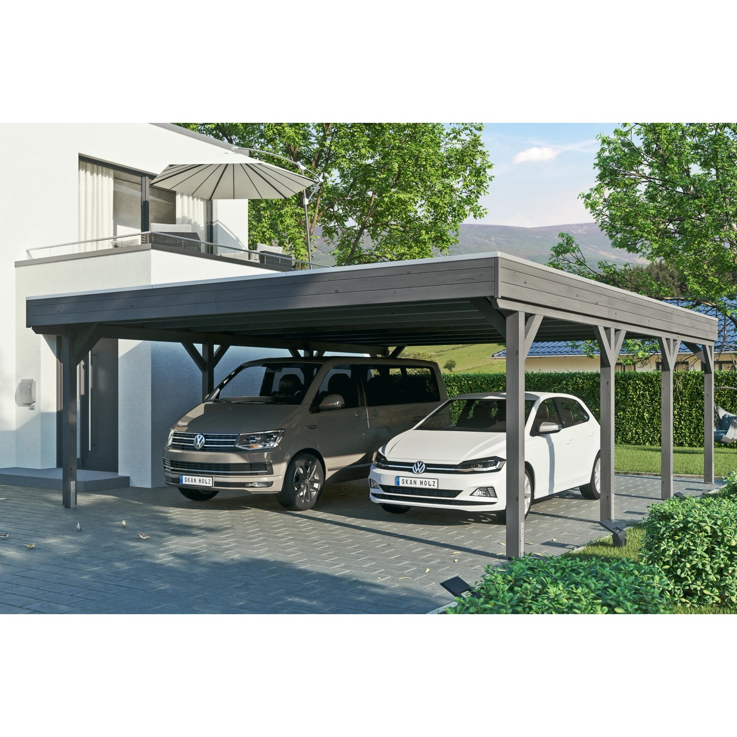 Skan Holz Carport Grunewald 622 cm x 796 cm mit EPDM-Dach Schiefergrau von Skan Holz