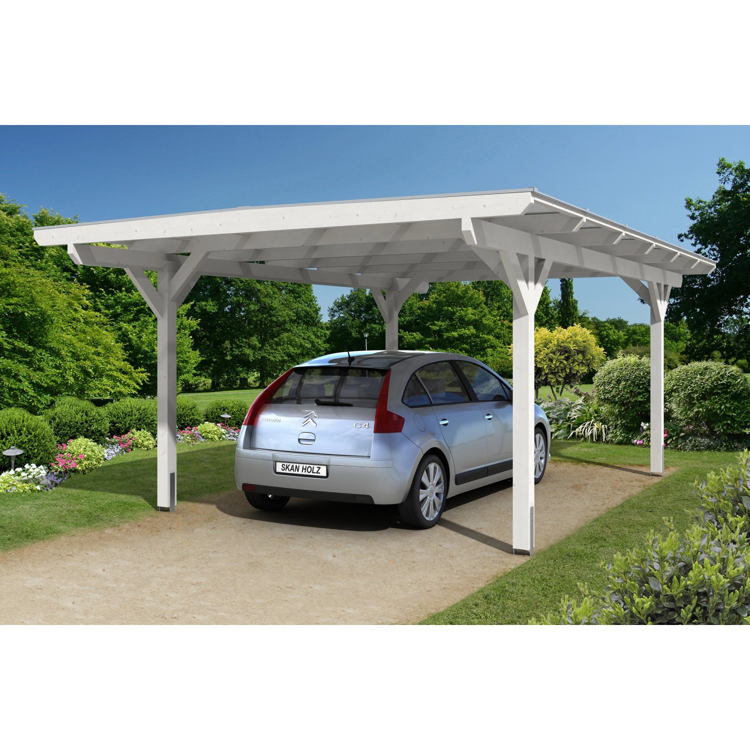 Skan Holz Carport Odenwald 428 cm x 648 cm gerade Kopfbänder Weiß Skan Holz Carport Odenwald 428 cm x 648 cm gerade Kopfbänder Weiß von Skan Holz