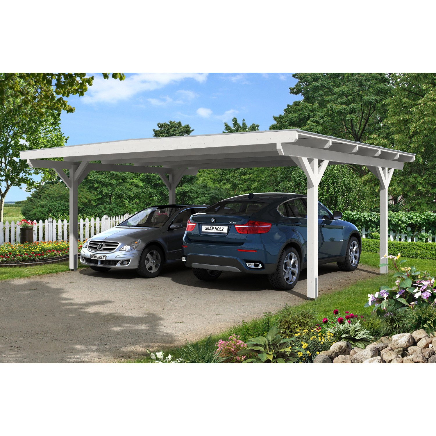 Skan Holz Carport Odenwald 640 cm x 541 cm gerade Kopfbänder Weiß Skan Holz Carport Odenwald 640 cm x 541 cm gerade Kopfbänder Weiß von Skan Holz