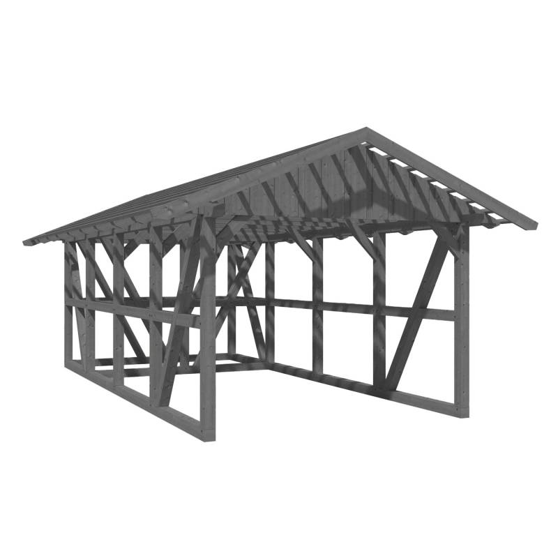Skan Holz Carport Schwarzwald m. Dachlattung u. Abstellr. 424 x 772 cm Grau von Skan Holz