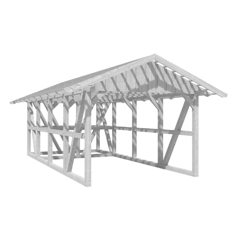 Skan Holz Carport Schwarzwald m. Dachlattung u. Abstellr. 424 x 772 cm Weiß von Skan Holz