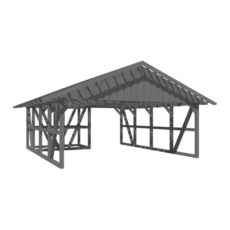 Skan Holz Carport Schwarzwald m. Dachlattung u. Abstellr. A 684 x 772 cm Grau von Skan Holz