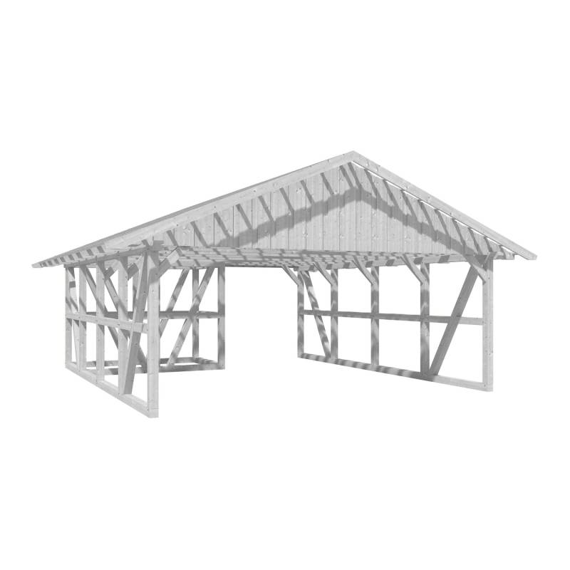 Skan Holz Carport Schwarzwald m. Dachlattung u. Abstellr. A 684 x 772 cm Weiß von Skan Holz
