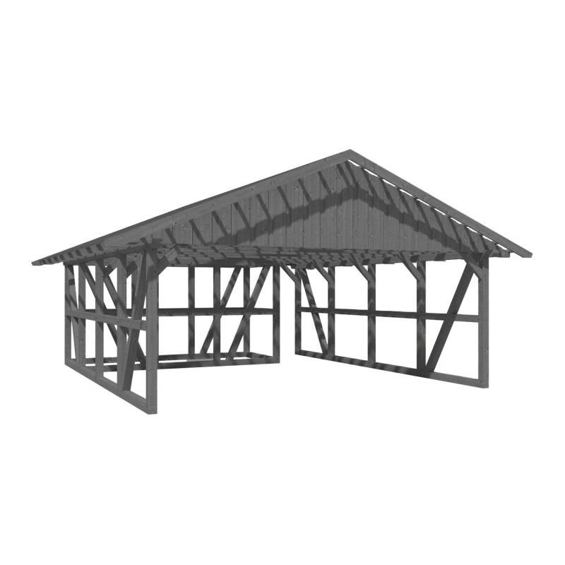 Skan Holz Carport Schwarzwald m. Dachlattung u. Abstellr. B 684 x 772 cm Grau von Skan Holz