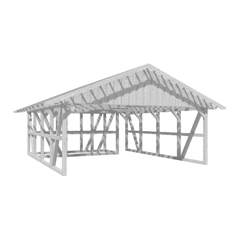 Skan Holz Carport Schwarzwald m. Dachlattung u. Abstellr. B 684 x 772 cm Weiß von Skan Holz