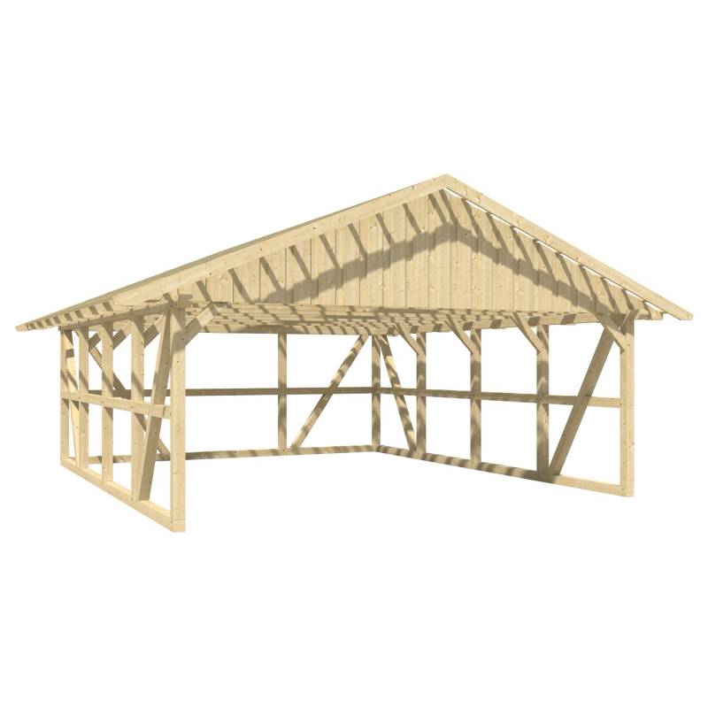 Skan Holz Carport Schwarzwald m. Dachlattung u. Rückwand 684 x 772 cm Natur von Skan Holz