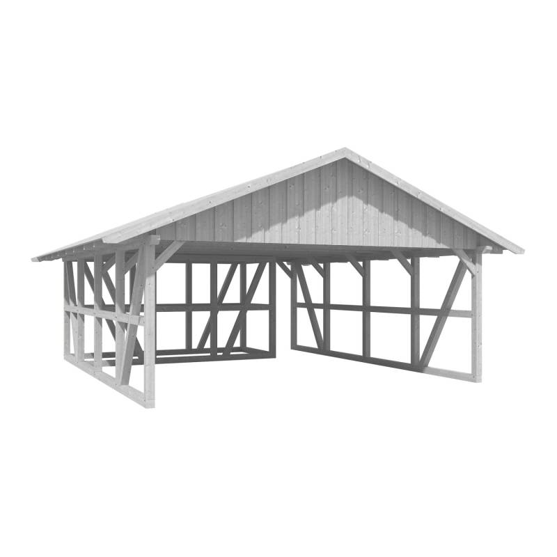 Skan Holz Carport Schwarzwald m. Dachschalung u. Abstellr. B 684 x 772 cm Weiß von Skan Holz