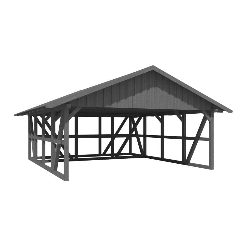 Skan Holz Carport Schwarzwald m. Dachschalung u. Abstellr. C 684 x 772 cm Grau von Skan Holz
