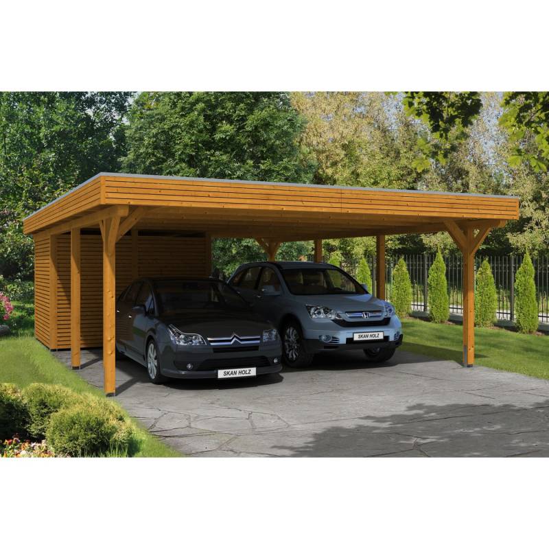 Skan Holz Carport Spessart 611 cm x 846 cm mit Abstellraum Eiche hell von Skan Holz