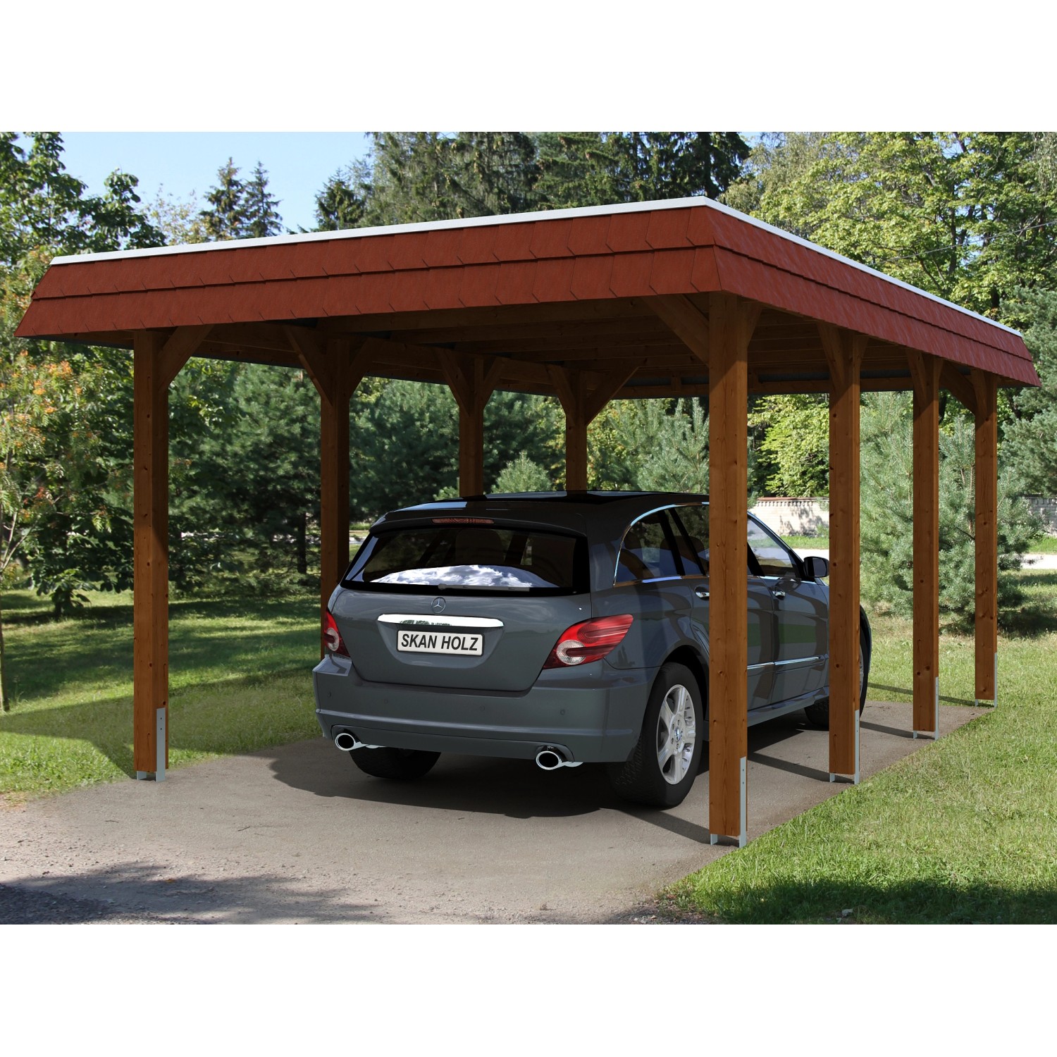 Skan Holz Einzelcarport Holz Nussbaum 345 cm x 589 cm Skan Holz Einzelcarport Holz Nussbaum 345 cm x 589 cm von Skan Holz