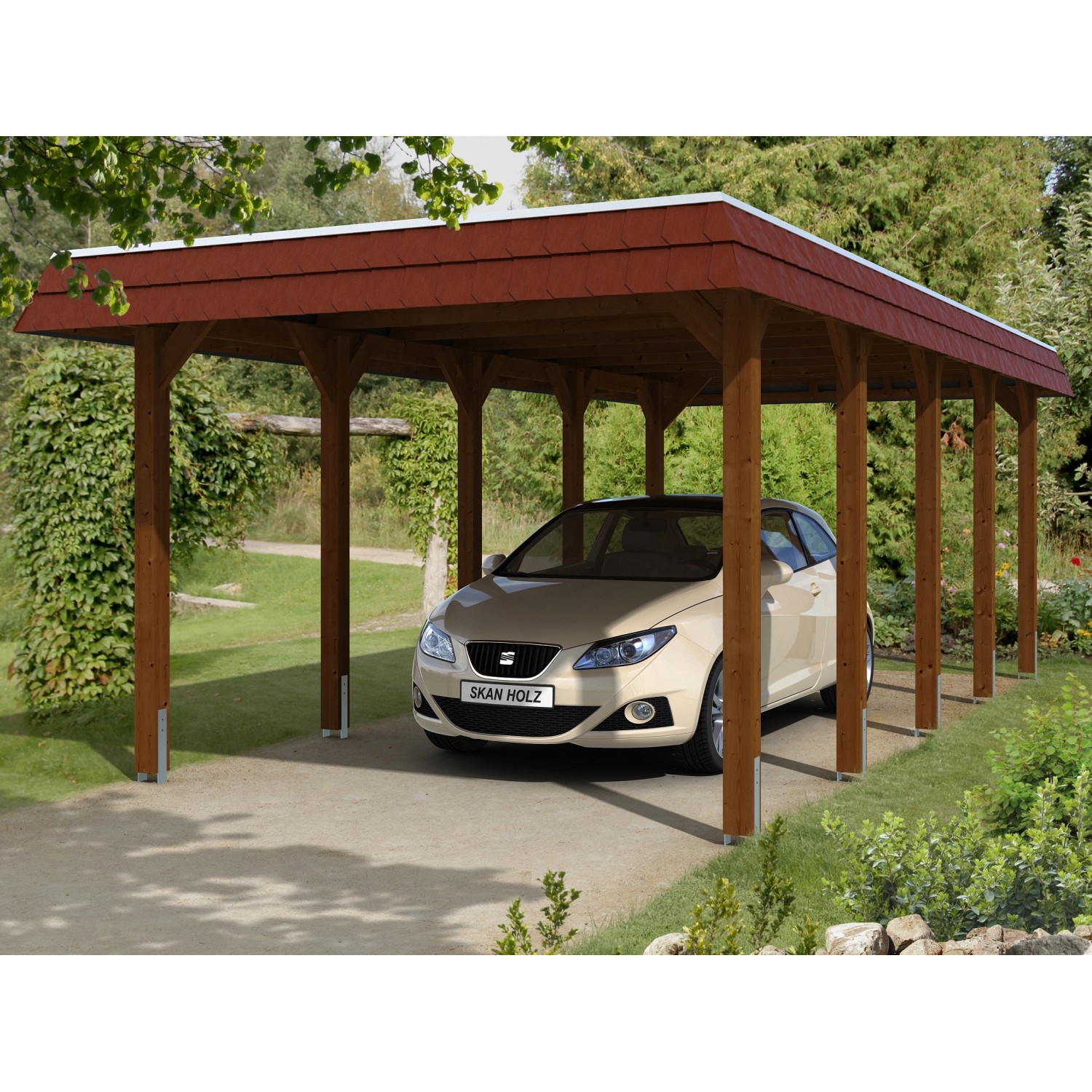 Skan Holz Einzelcarport Holz Nussbaum 345 cm x 741 cm Skan Holz Einzelcarport Holz Nussbaum 345 cm x 741 cm von Skan Holz
