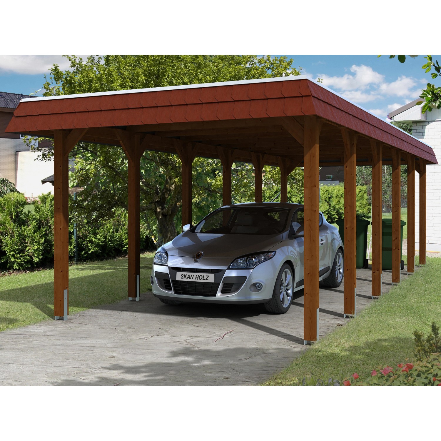 Skan Holz Einzelcarport Holz Nussbaum 345 cm x 893 cm von Skan Holz