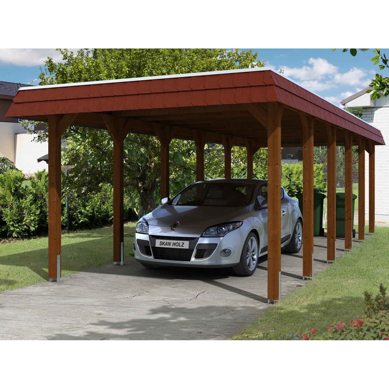 Skan Holz Carport Spreewald 345 cm x 893 cm rote Blende Nussbaum Skan Holz Carport Spreewald 345 cm x 893 cm rote Blende Nussbaum von Skan Holz