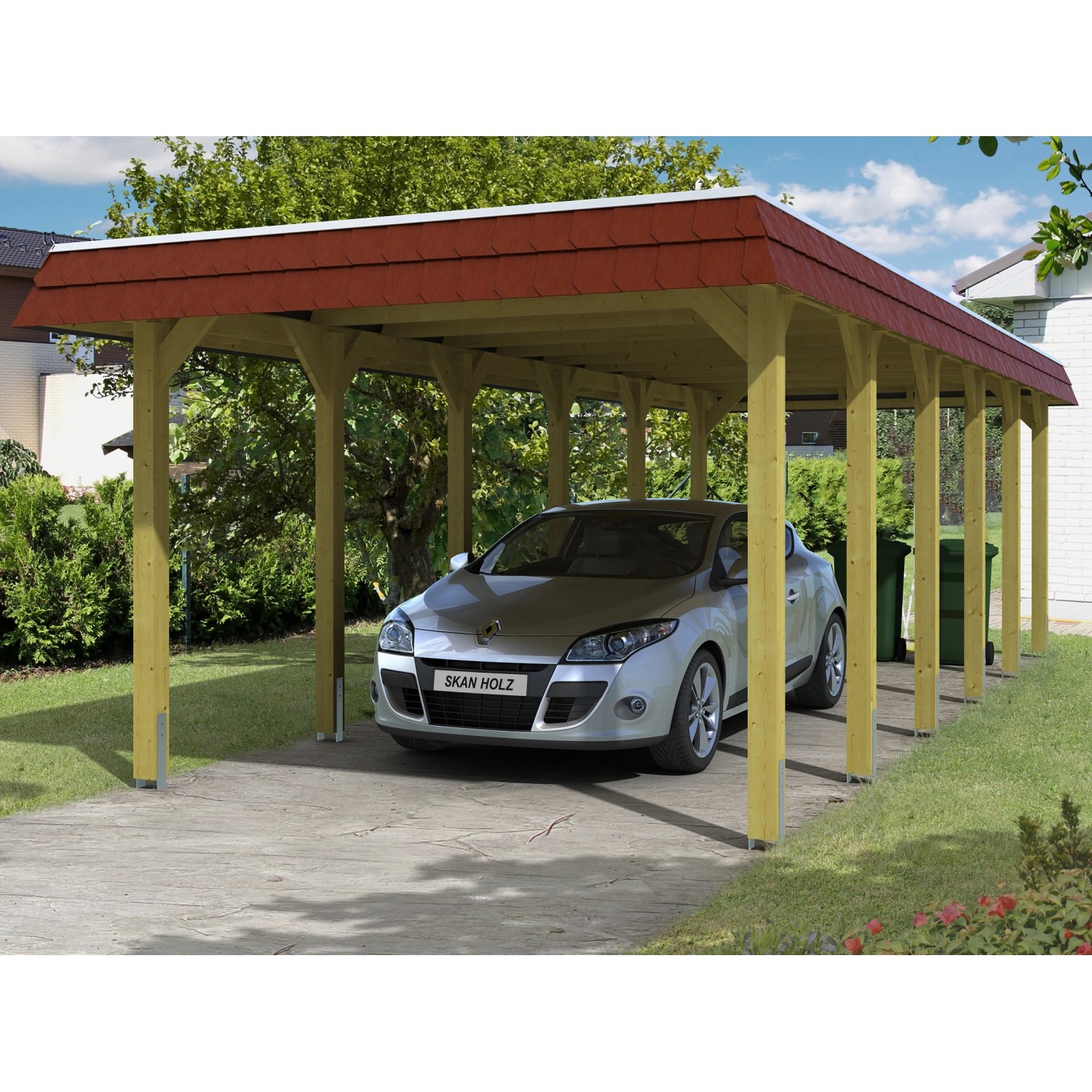 Skan Holz Carport Spreewald 345 cm x 893 cm rote Blende Skan Holz Carport Spreewald 345 cm x 893 cm rote Blende von Skan Holz