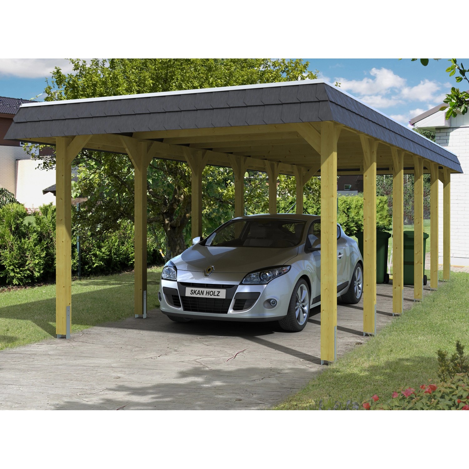 Skan Holz Carport Spreewald 345 cm x 893 cm schwarze Blende Skan Holz Carport Spreewald 345 cm x 893 cm schwarze Blende von Skan Holz