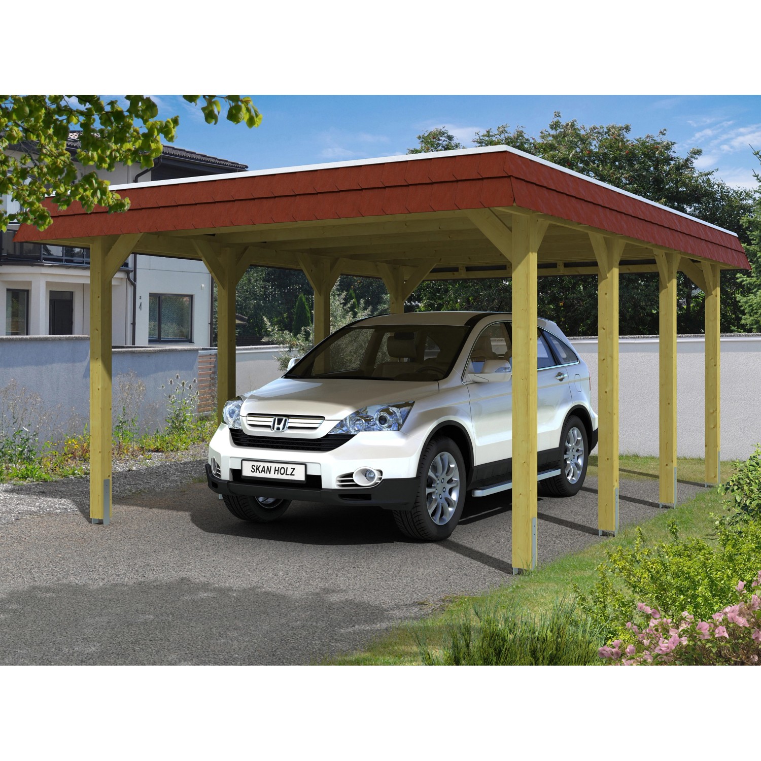 Skan Holz Carport Spreewald 396 cm x 589 cm rote Blende Skan Holz Carport Spreewald 396 cm x 589 cm rote Blende von Skan Holz