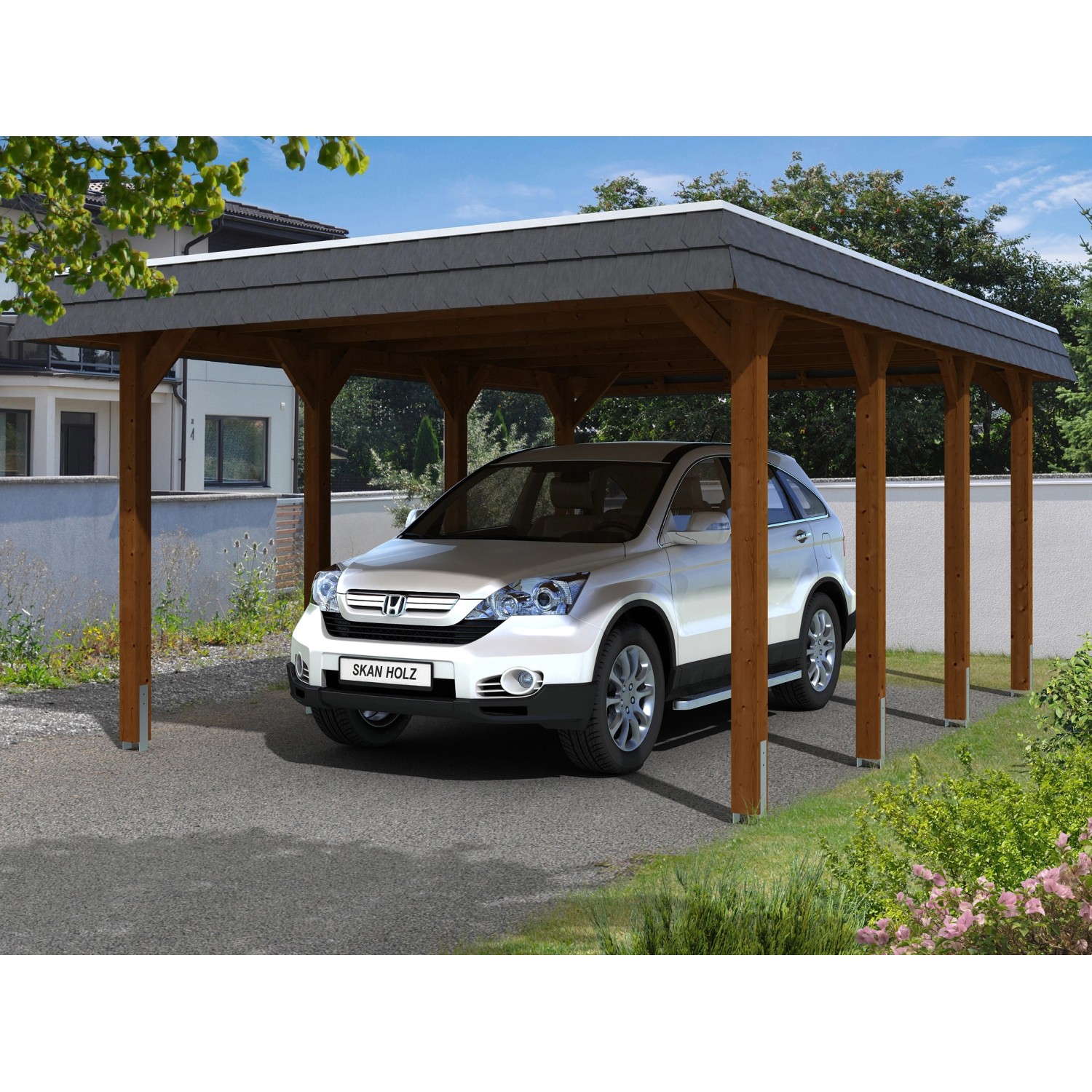 Skan Holz Carport Spreewald 396 cm x 589 cm schwarze Blende Nussbaum Skan Holz Carport Spreewald 396 cm x 589 cm schwarze Blende Nussbaum von Skan Holz