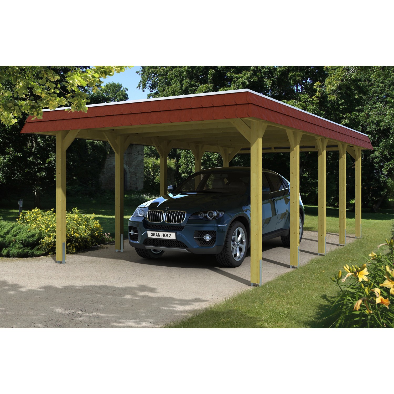 Skan Holz Carport Spreewald 396 cm x 741 cm rote Blende Skan Holz Carport Spreewald 396 cm x 741 cm rote Blende von Skan Holz