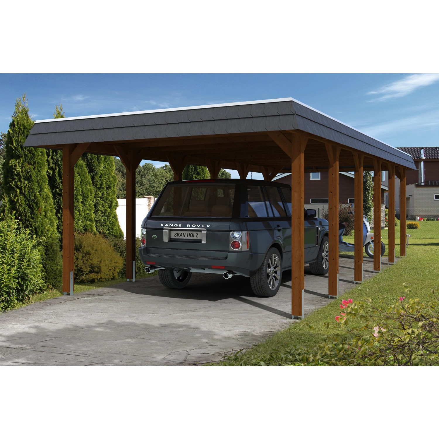 Skan Holz Carport Spreewald 396 cm x 893 cm EPDM Dachbahn Nussbaum Skan Holz Carport Spreewald 396 cm x 893 cm EPDM Dachbahn Nussbaum von Skan Holz