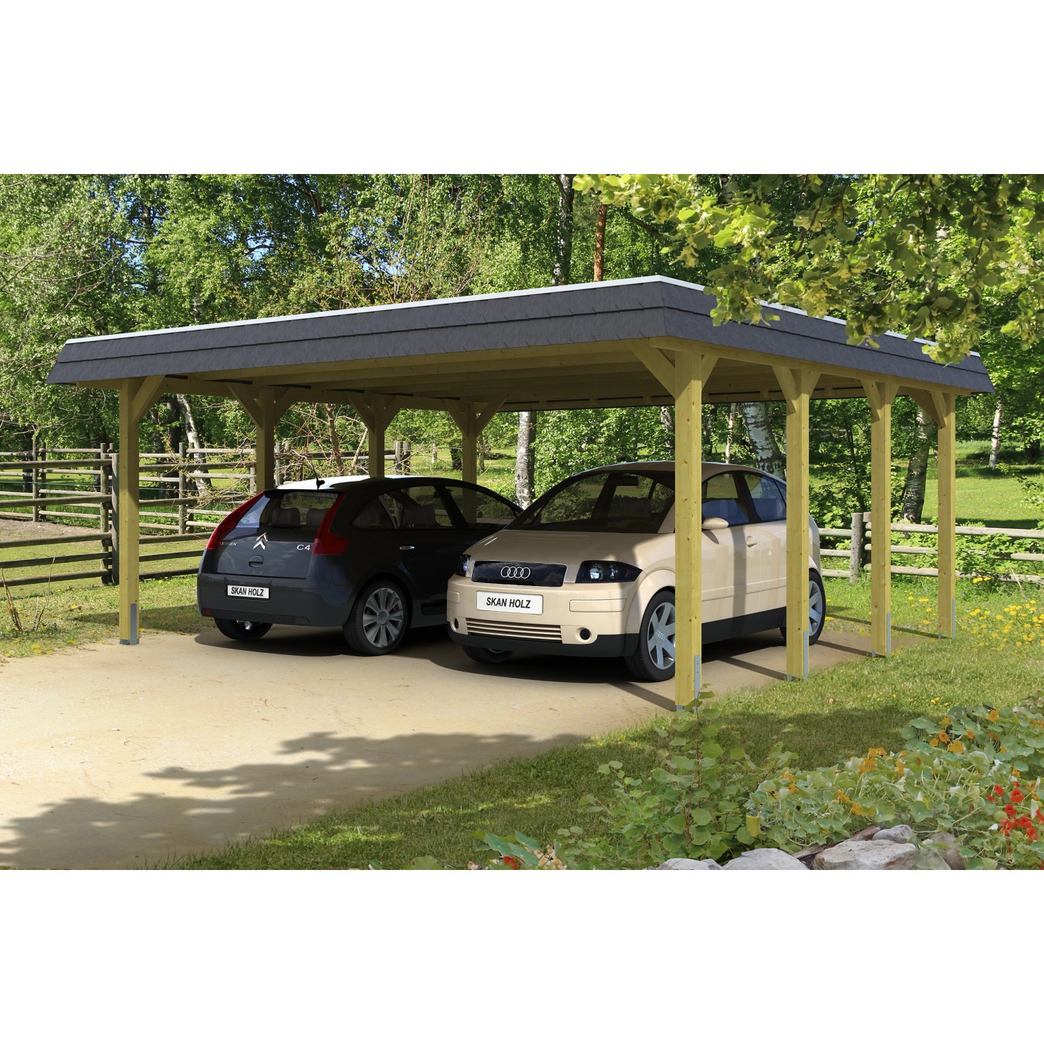 Skan Holz Carport Spreewald 585 cm x 589 cm schwarze Blende Skan Holz Carport Spreewald 585 cm x 589 cm schwarze Blende von Skan Holz