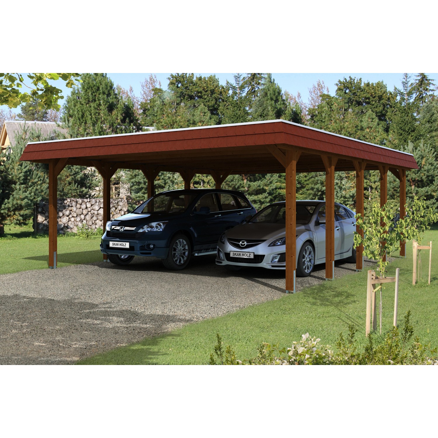 Skan Holz Doppelcarport Holz Nussbaum 585 cm x 741 cm Skan Holz Doppelcarport Holz Nussbaum 585 cm x 741 cm von Skan Holz