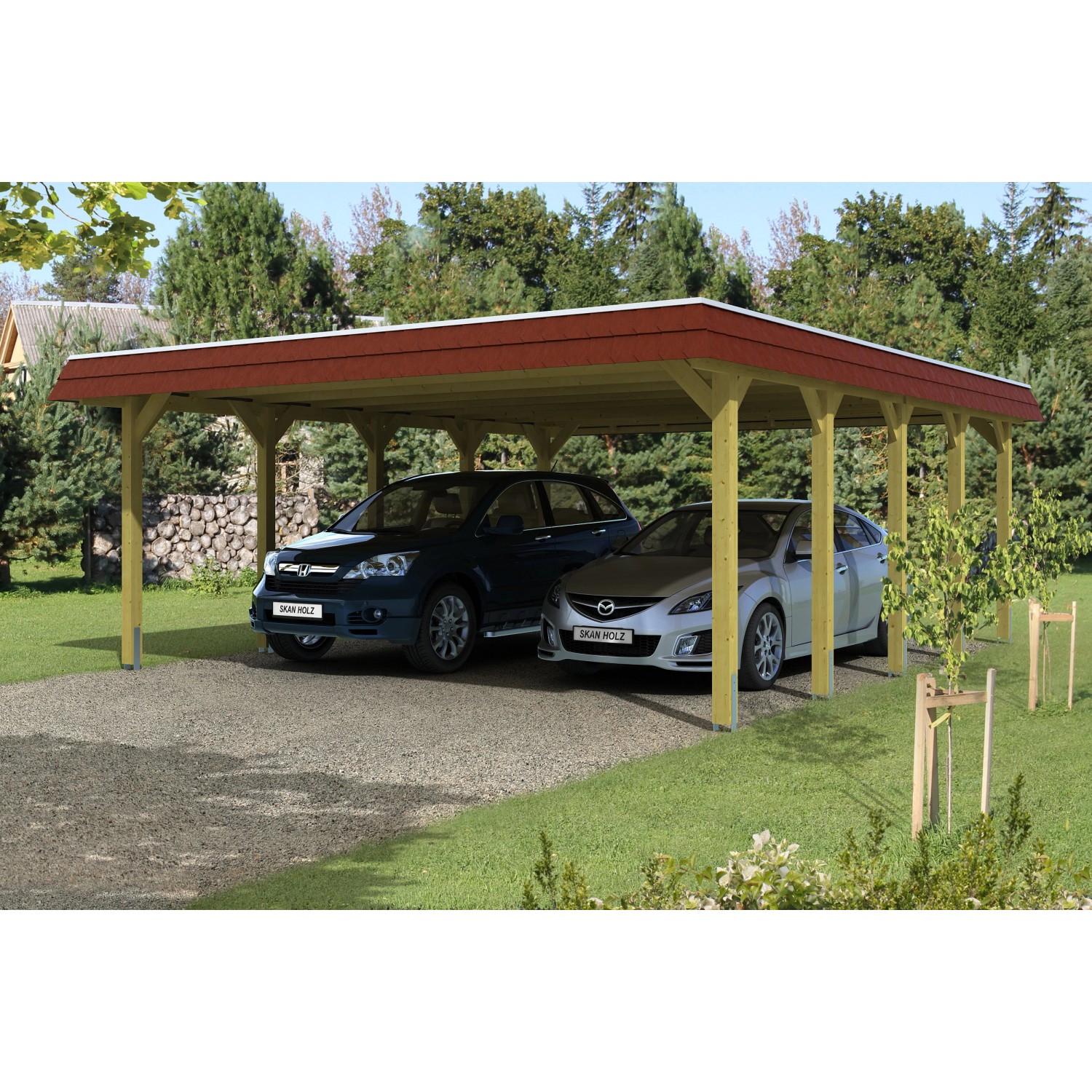 Skan Holz Carport Spreewald 585 cm x 741 cm rote Blende Skan Holz Carport Spreewald 585 cm x 741 cm rote Blende von Skan Holz