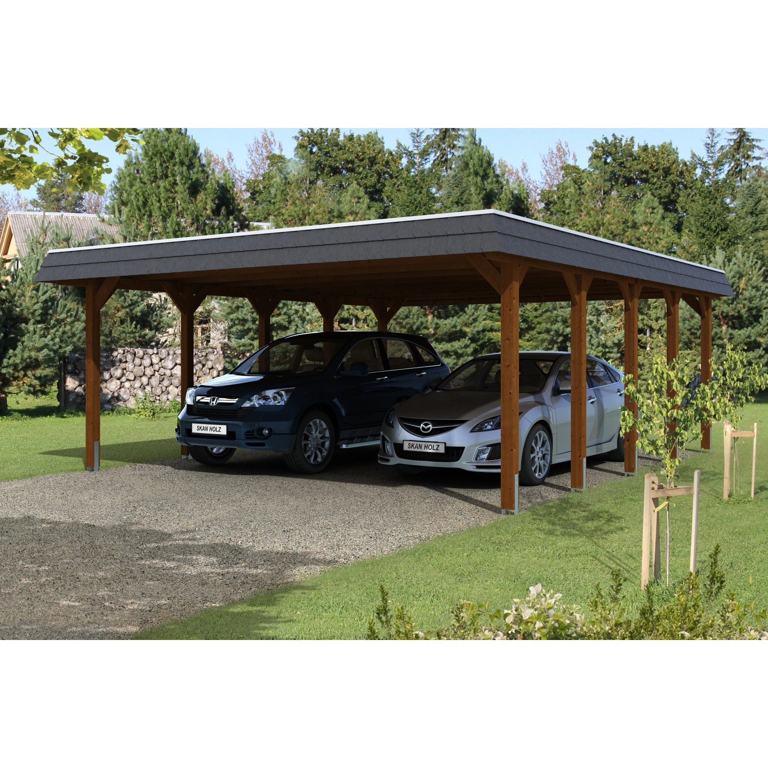 Skan Holz Carport Spreewald 585 cm x 741 cm EPDM Dach schwarze Blende Nussbaum Skan Holz Carport Spreewald 585 cm x 741 cm EPDM Dach schwarze Blende Nussbaum von Skan Holz