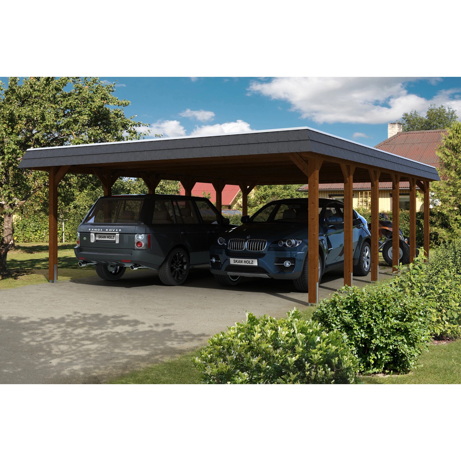 Skan Holz Carport Spreewald 585 cm x 893 cm schwarze Blende Nussbaum Skan Holz Carport Spreewald 585 cm x 893 cm schwarze Blende Nussbaum von Skan Holz