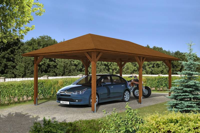 Skan Holz Carport Taunus 439 x 786 cm-nussbaum Holzcarport von Skan Holz