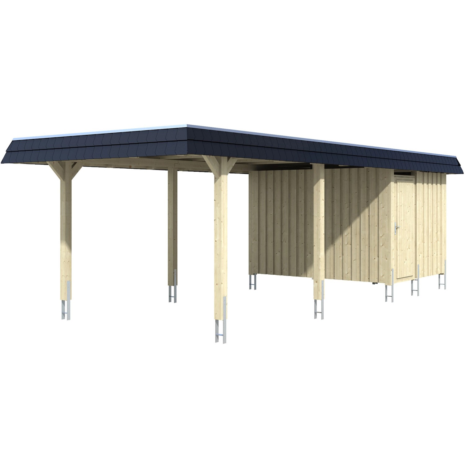 Skan Holz Carport Wendland Eiche hell + Anbau 362x870cm EPDM-Dach Blende Schwarz von Skan Holz