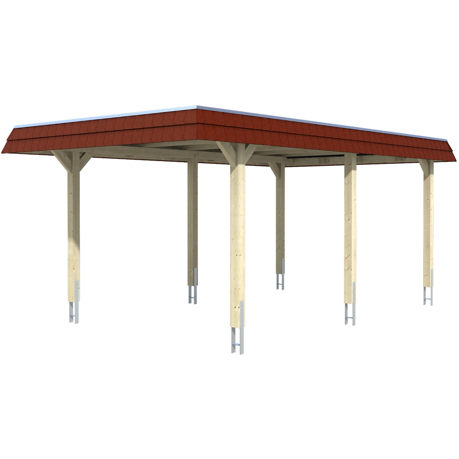 Skan Holz Carport Wendland Eiche hell 362 x 628 cm Alu-Dach Blende Rot von Skan Holz