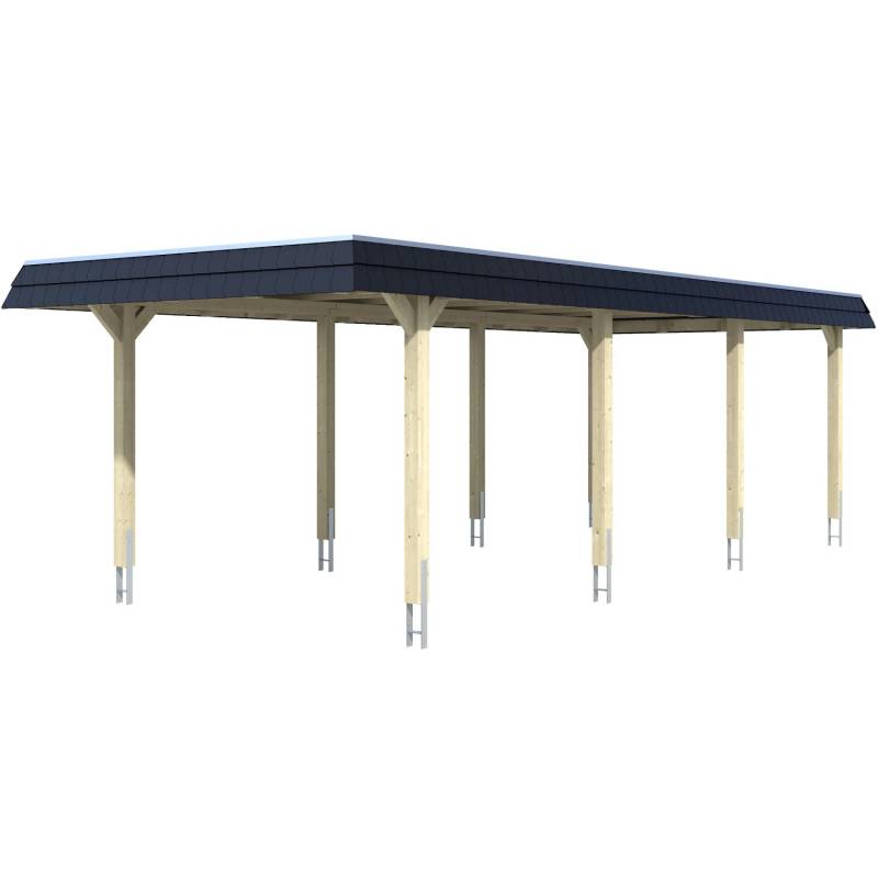 Skan Holz Carport Wendland Eiche hell 362 x 870 cm EPDM-Dach Blende Schwarz von Skan Holz