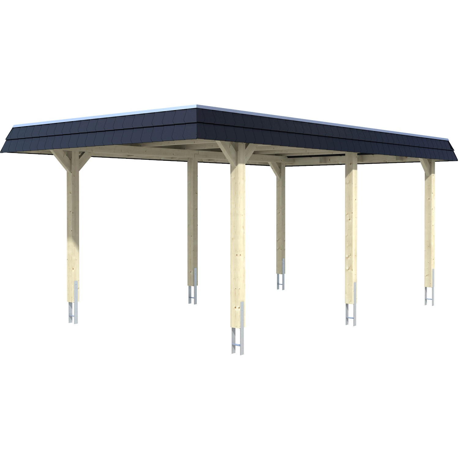 Skan Holz Carport Wendland Natur 362 x 628 cm EPDM-Dach Blende Schwarz von Skan Holz