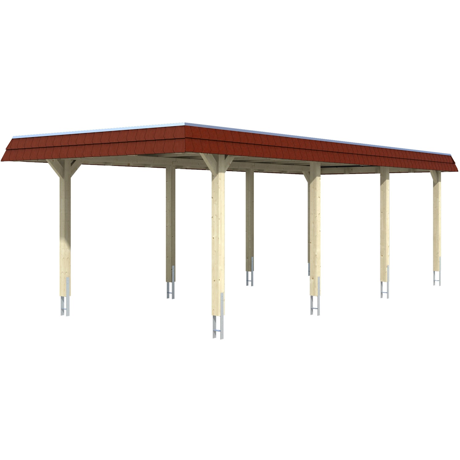 Skan Holz Carport Wendland Natur 362 x 870 cm Alu-Dach Blende Rot von Skan Holz