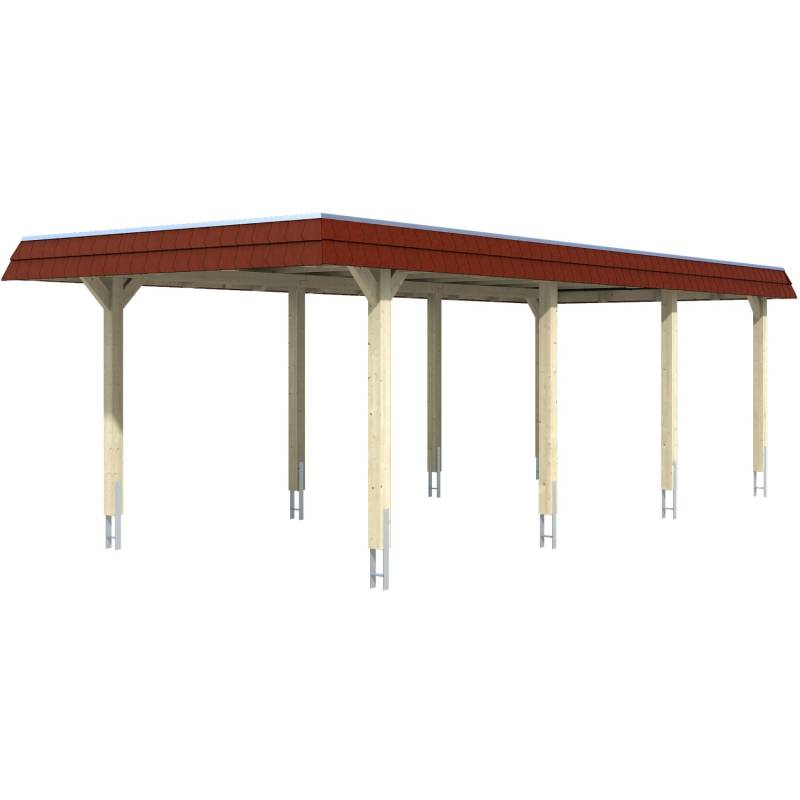 Skan Holz Carport Wendland Natur 362 x 870 cm EPDM-Dach Blende Rot von Skan Holz