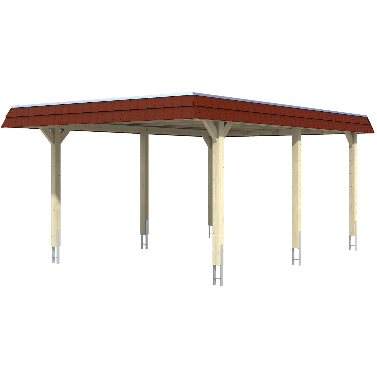 Skan Holz Carport Wendland Natur 409 x 628 cm EPDM-Dach Blende Rot von Skan Holz