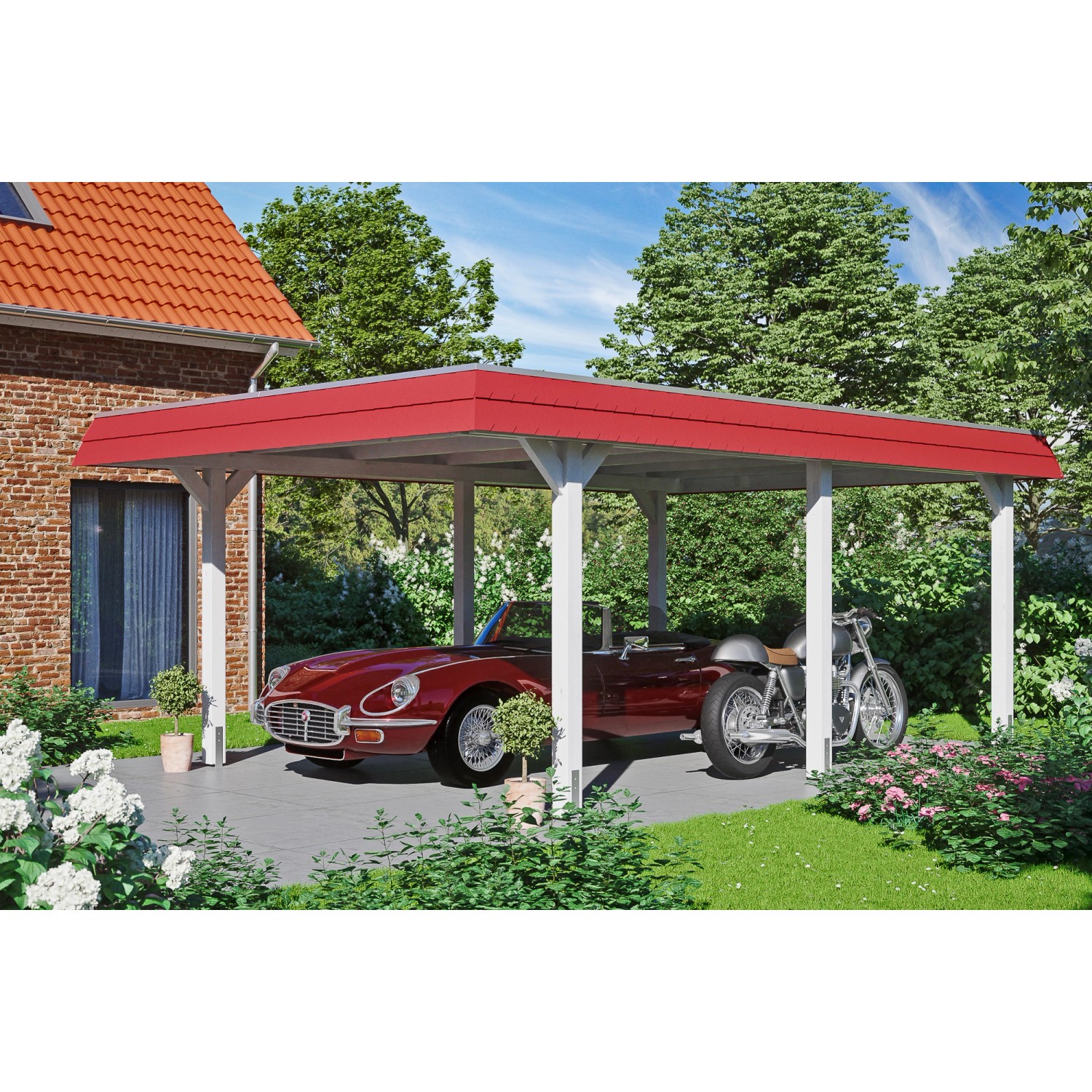 Skan Holz Carport Wendland Weiß 409 x 628 cm Alu-Dach Blende Rot Skan Holz Carport Wendland Weiß 409 x 628 cm Alu-Dach Blende Rot von Skan Holz